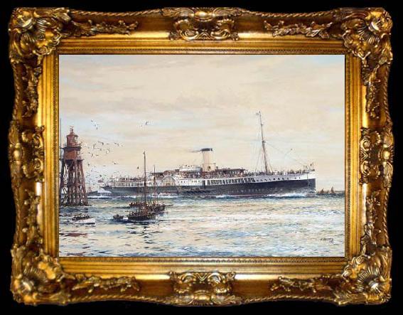 framed  Jack Spurling The paddle steamer Crested Eagle running down the Thames Estuary, her deck crowded with passengers, ta009-2